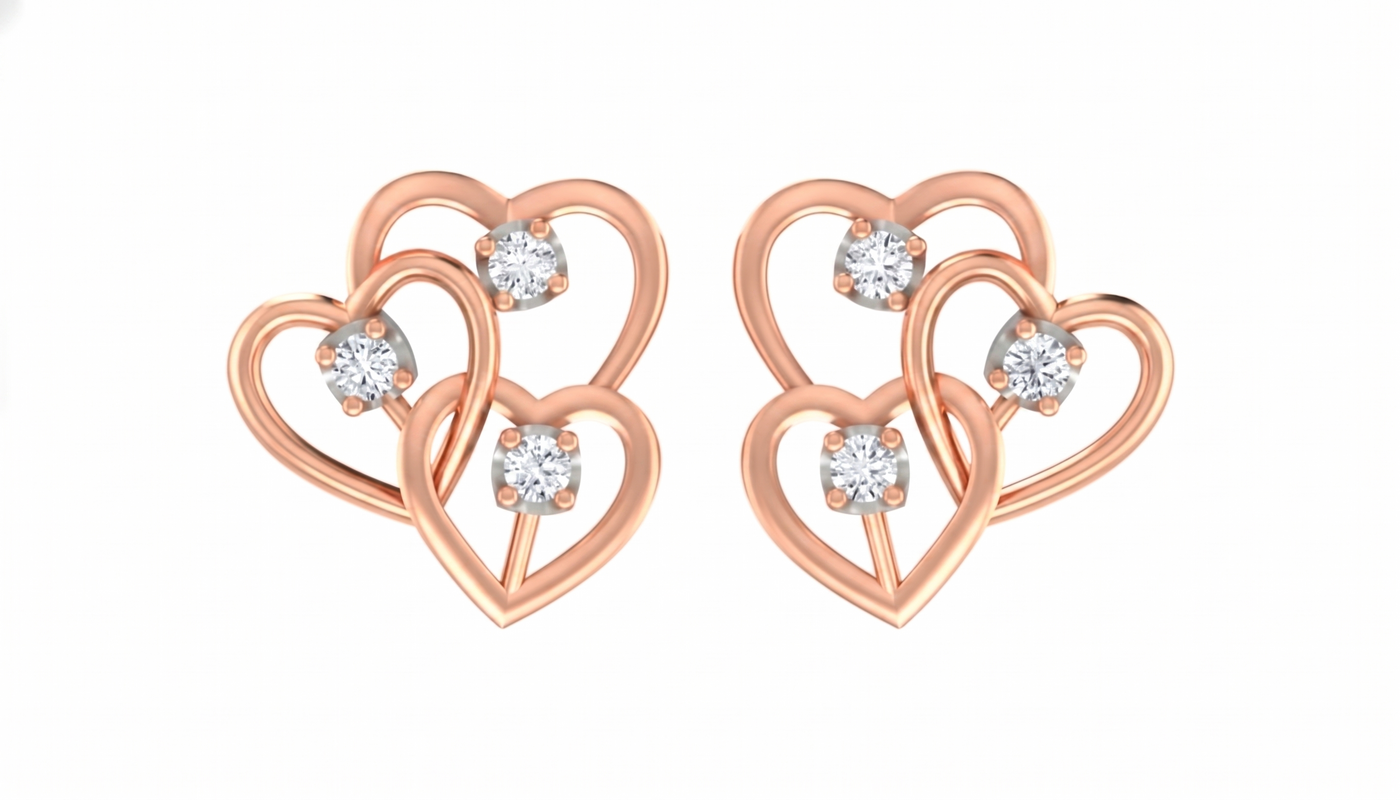 Heart Rose Gold Diamond Earring | under 40k 