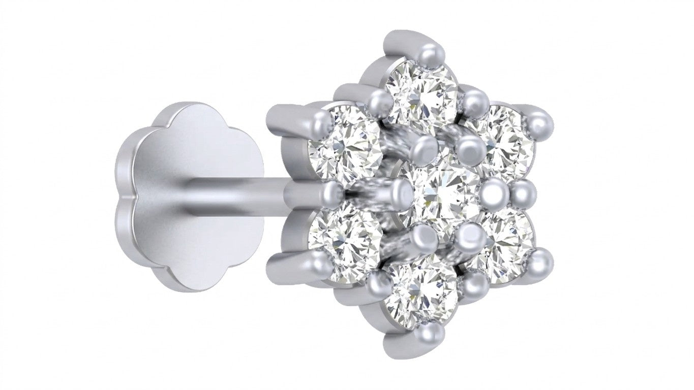white Gold and diamond stud nose pin on a white background