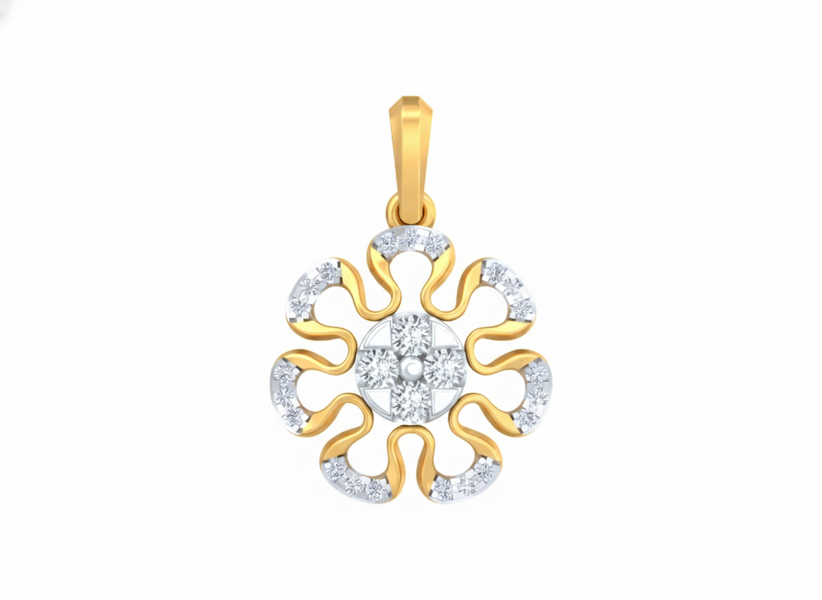 18K Gold & Diamond Floral Pendant Set KRK40195P