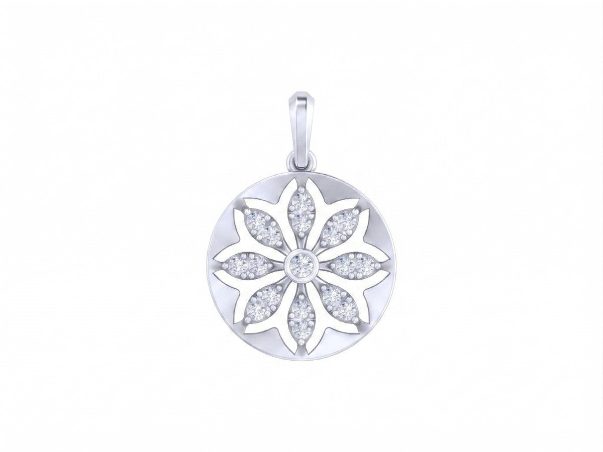 White gold and diamond pendant on white background