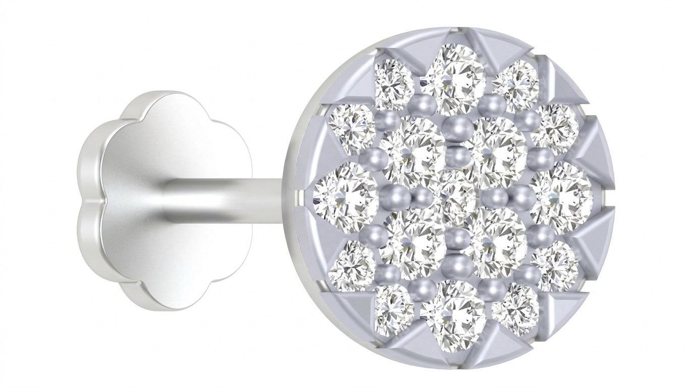 white gold and diamond stud nose pin on a white background