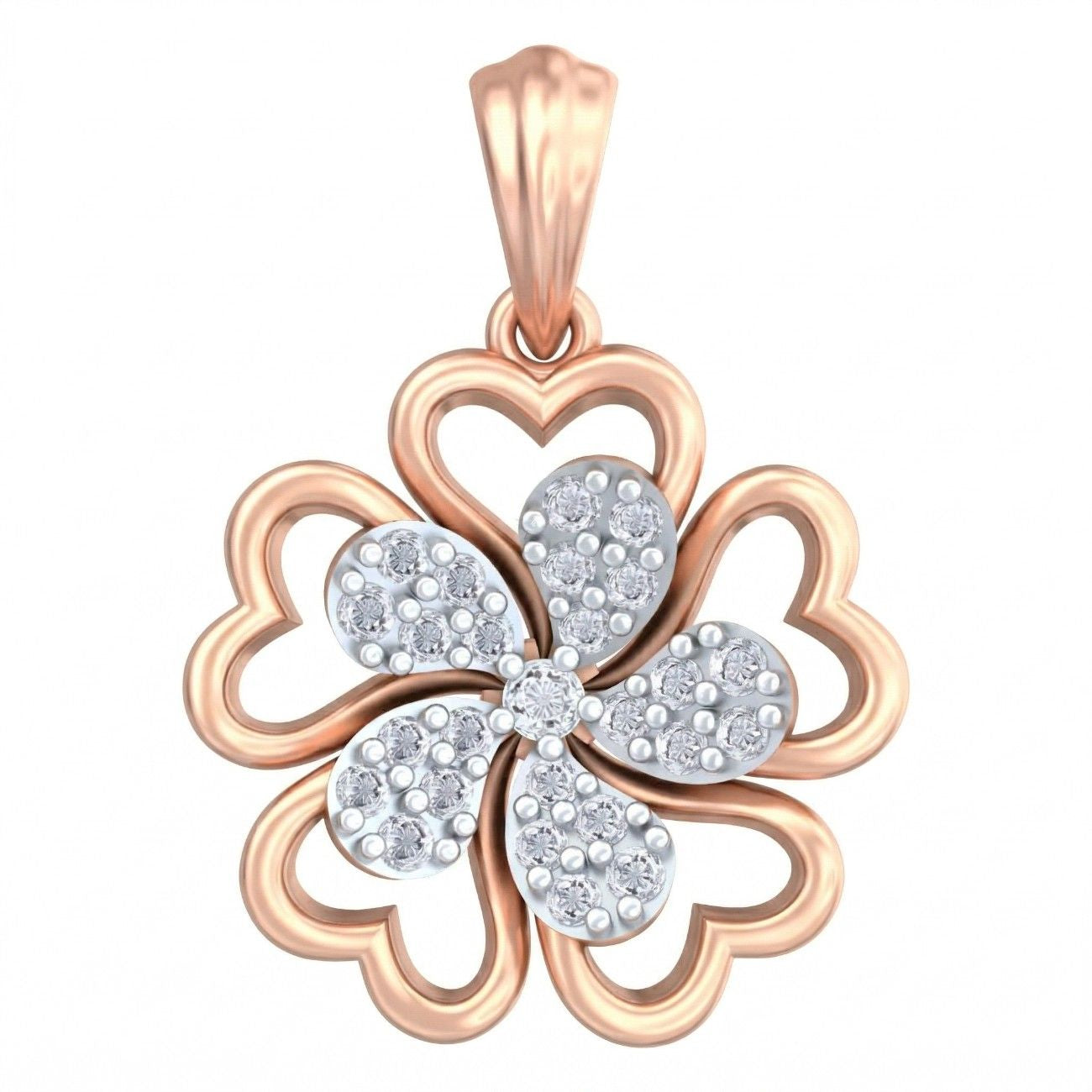  Rose Gold and diamond pendant on white background