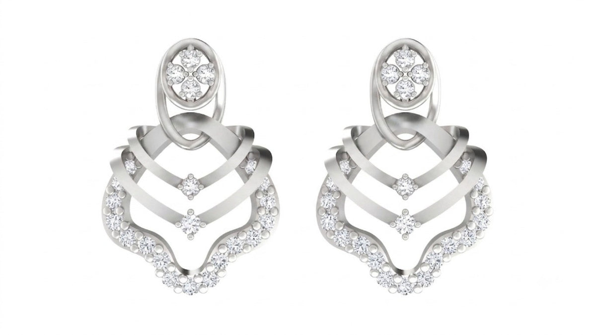 Pair of white gold and diamond stud earrings on a white background