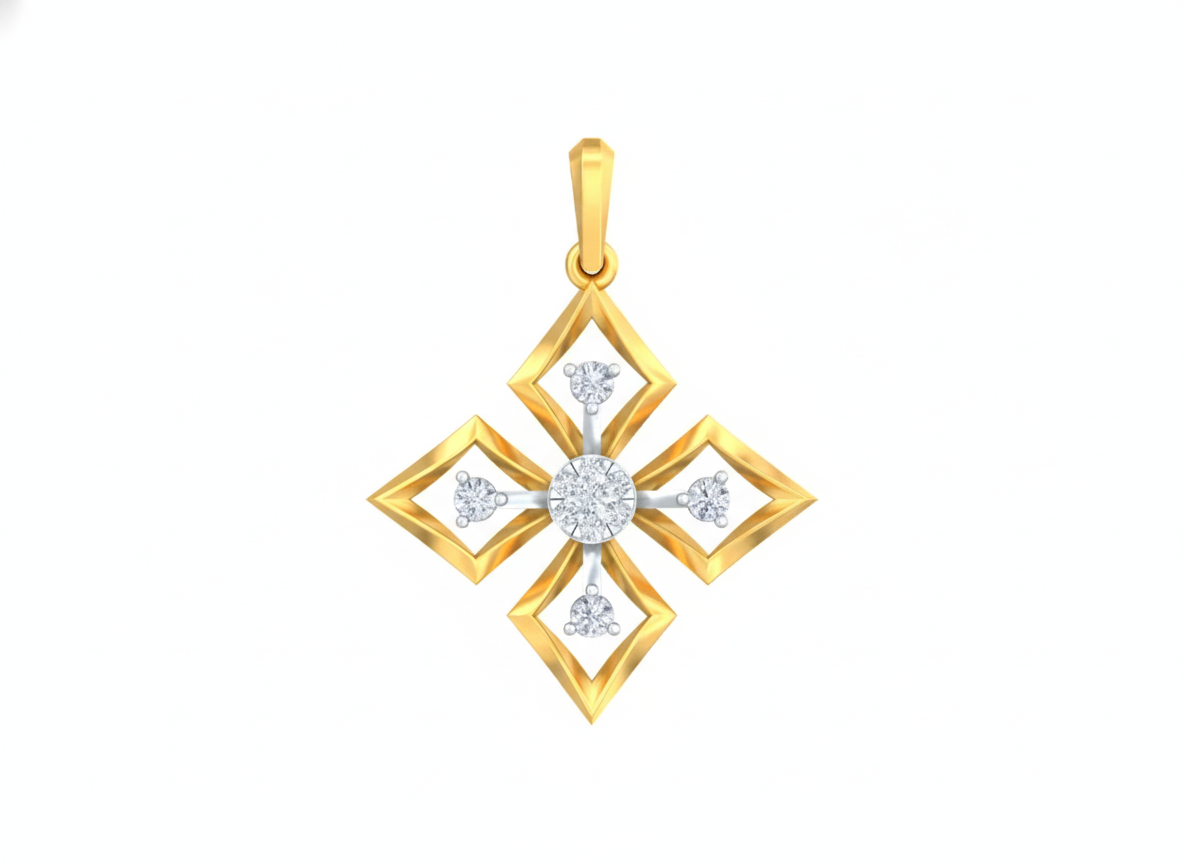 18K Gold & Diamond Floral Pendant Set KRK40182P