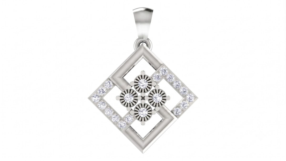 White gold and diamond pendant on white background 