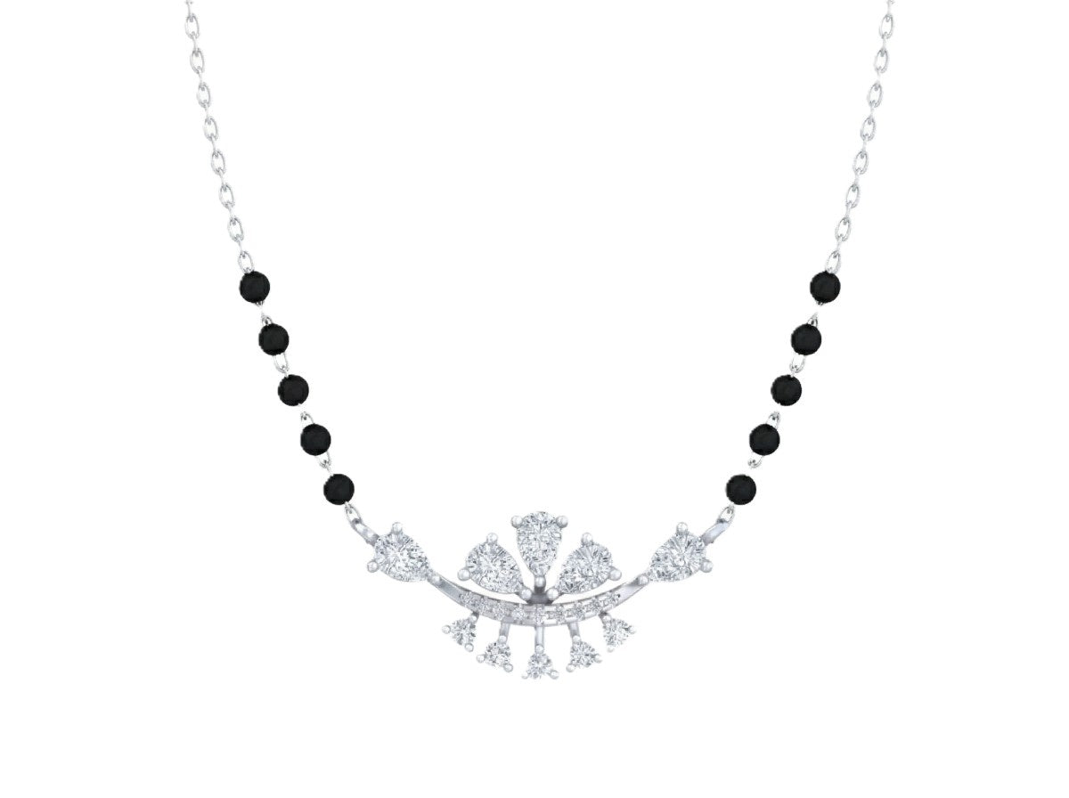 White gold & diamond floral mangalsutra on white background