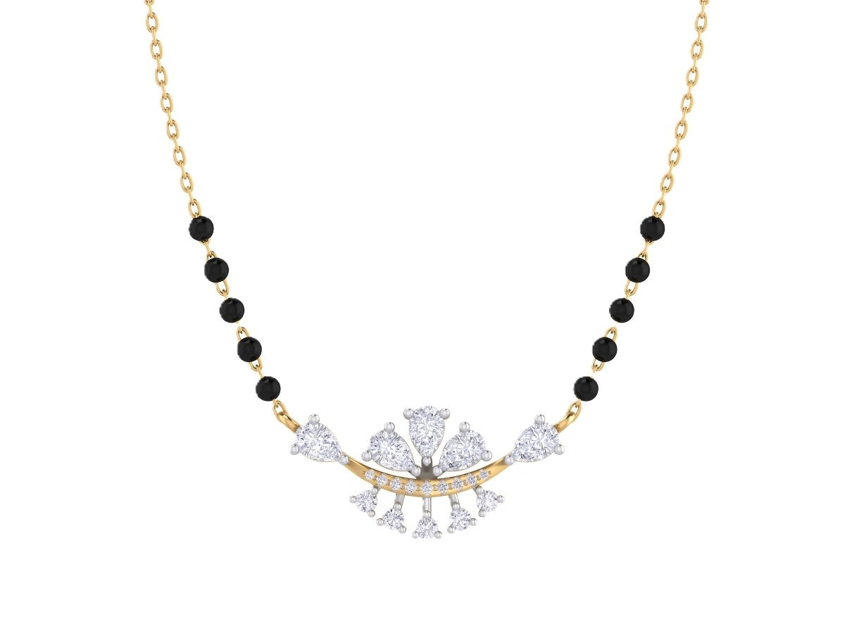 Yellow gold & diamond floral mangalsutra on white background