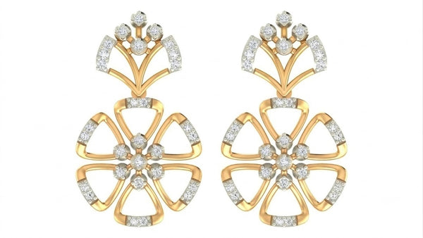 Gold & Diamond Women Floral Dangler Earring KRC60052E