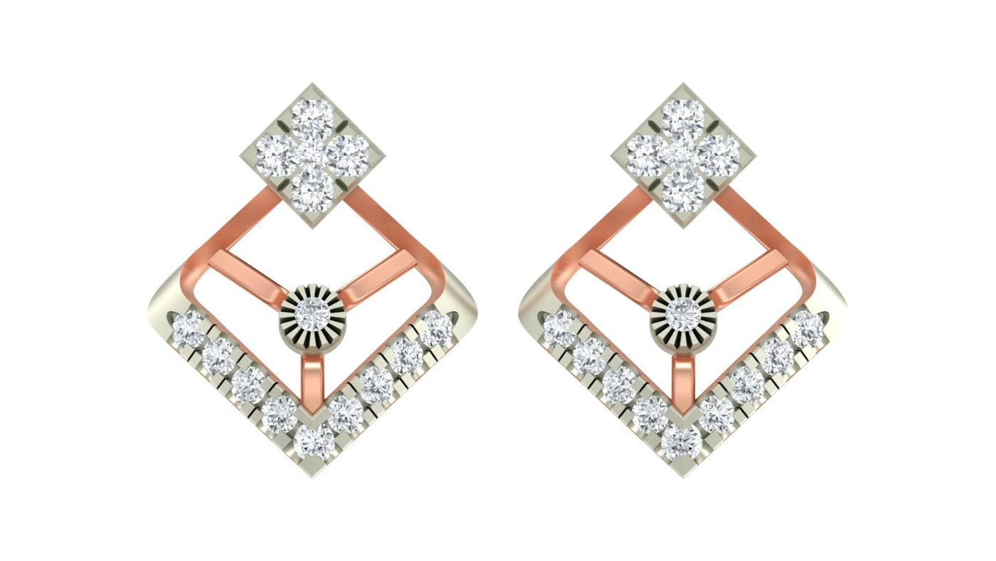 Pair of rose gold and diamond stud earrings.