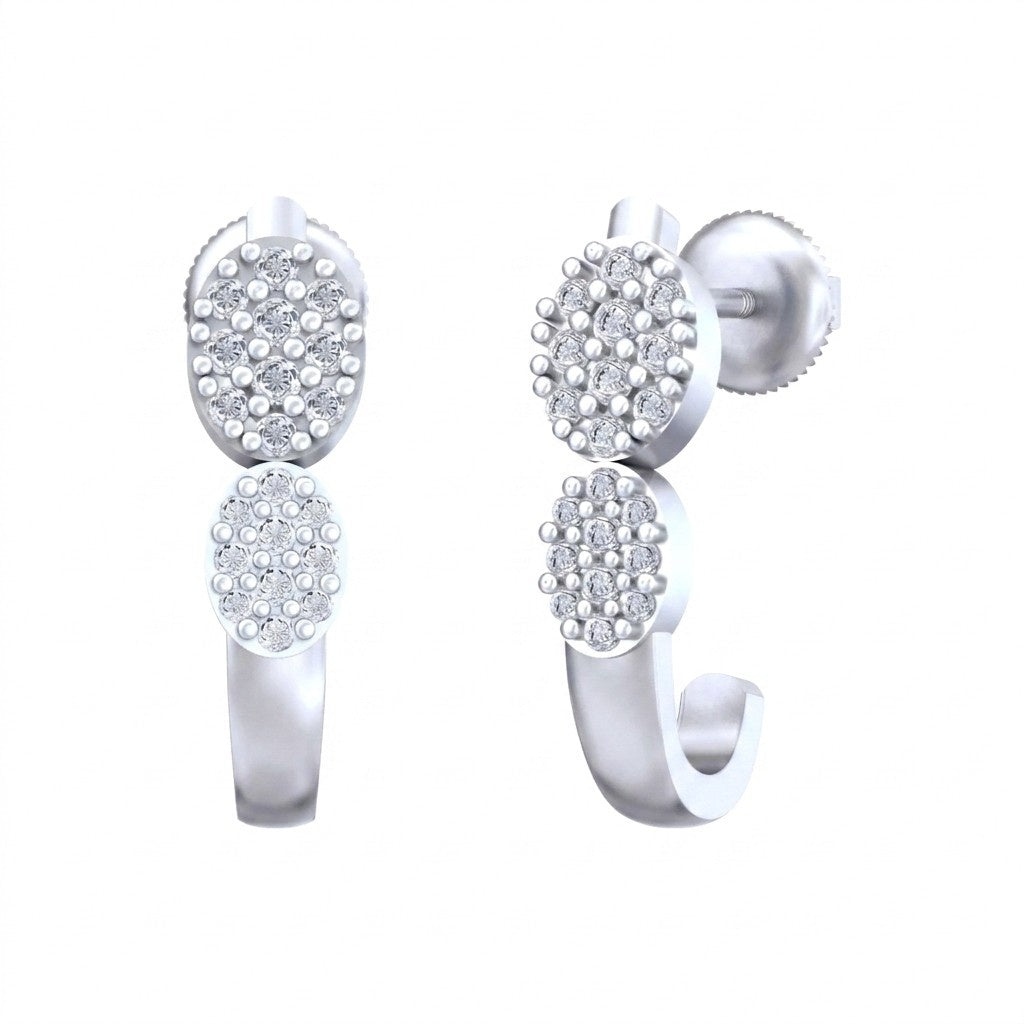 White gold and diamond half hoop earring  on a white background.