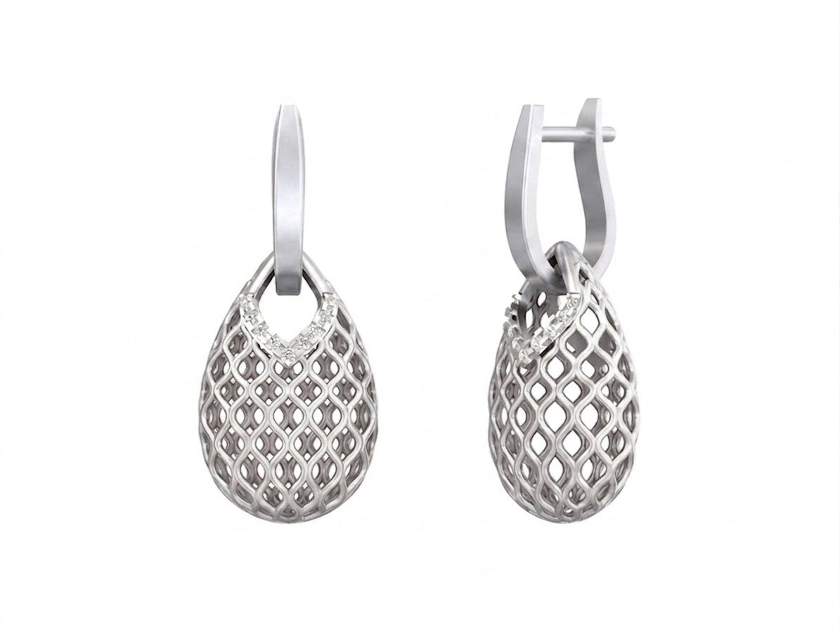 White gold hoop earrings with diamond accents on a white background

