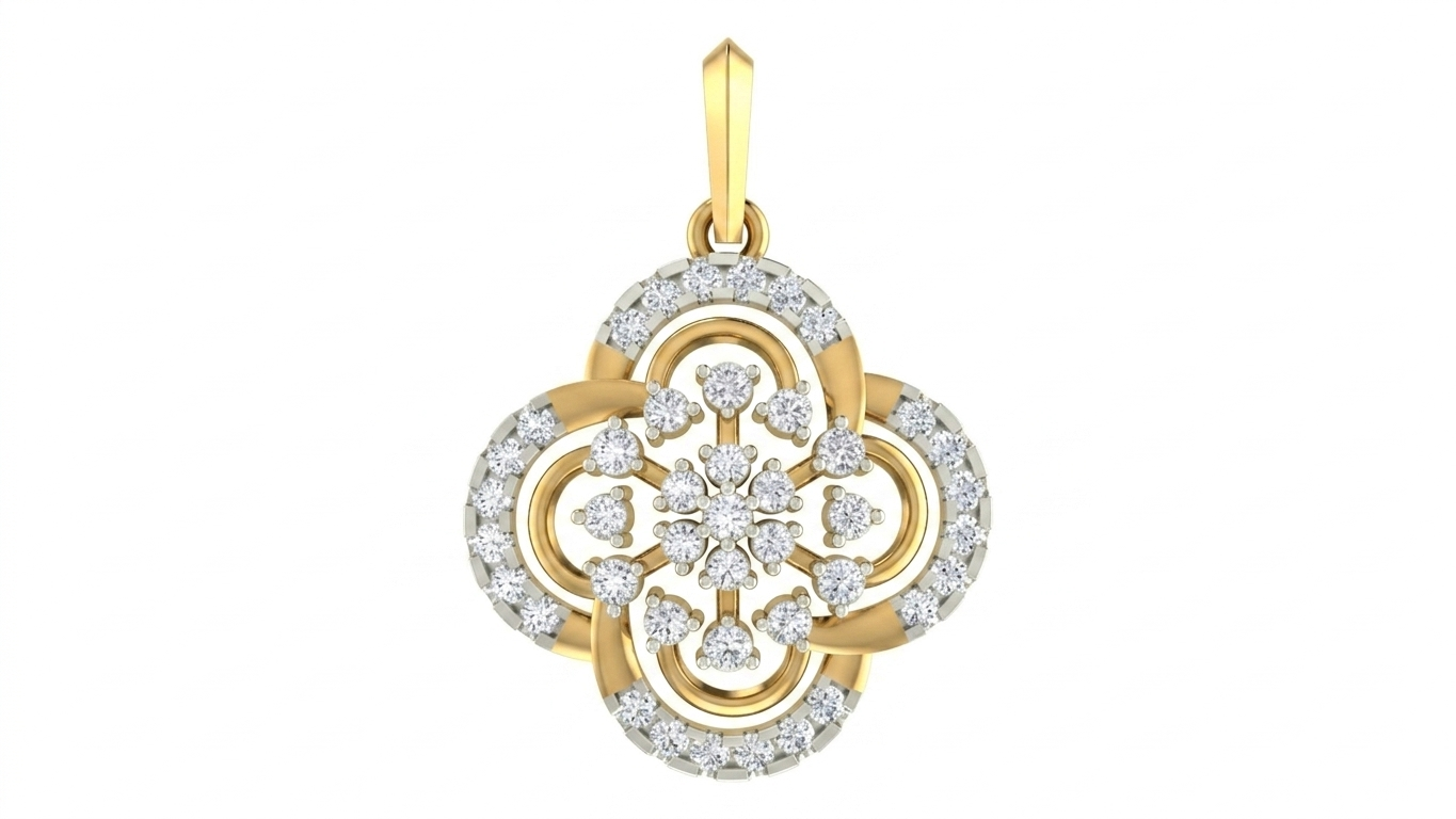 Gold & Diamond Floral Pendant Set KRC40752