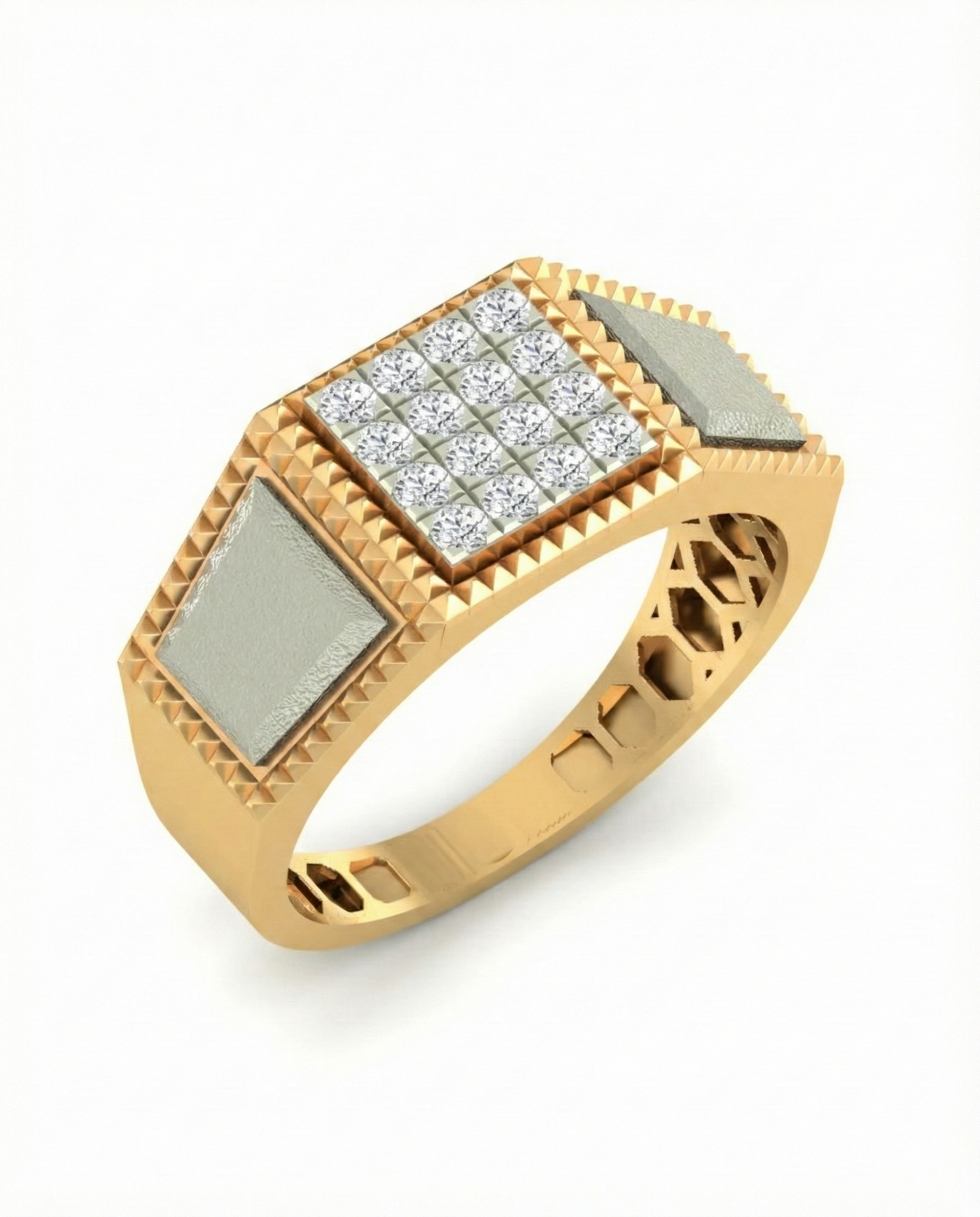 Gold & Diamond Square Ring For Men KRC20163
