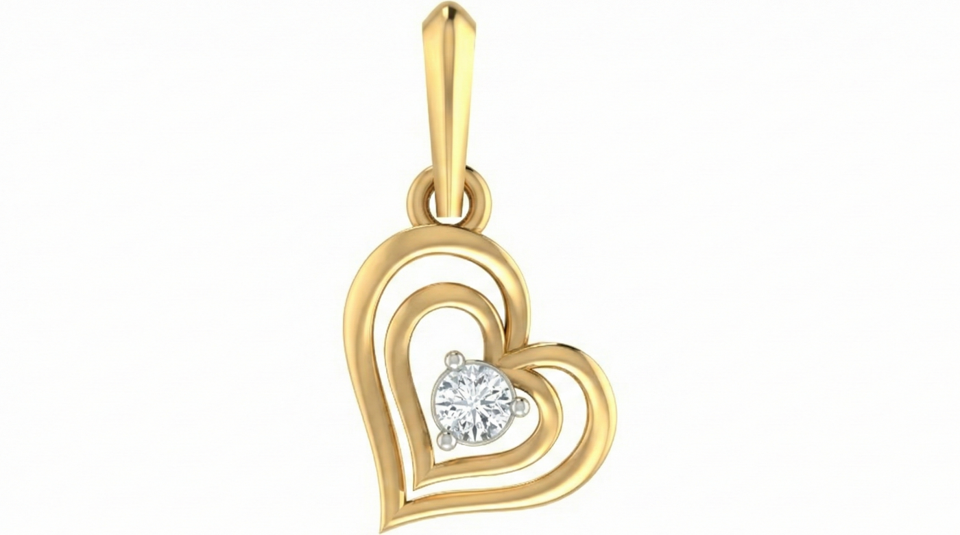 Gold & Diamond Heart-Shaped Solitaire PENDANT SET KRC40557