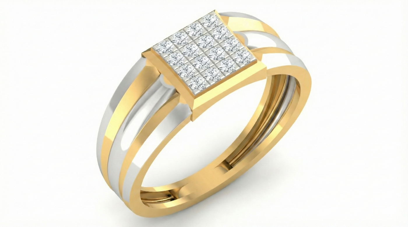 Gold & Diamond Square Band Ring For Men KRB20006