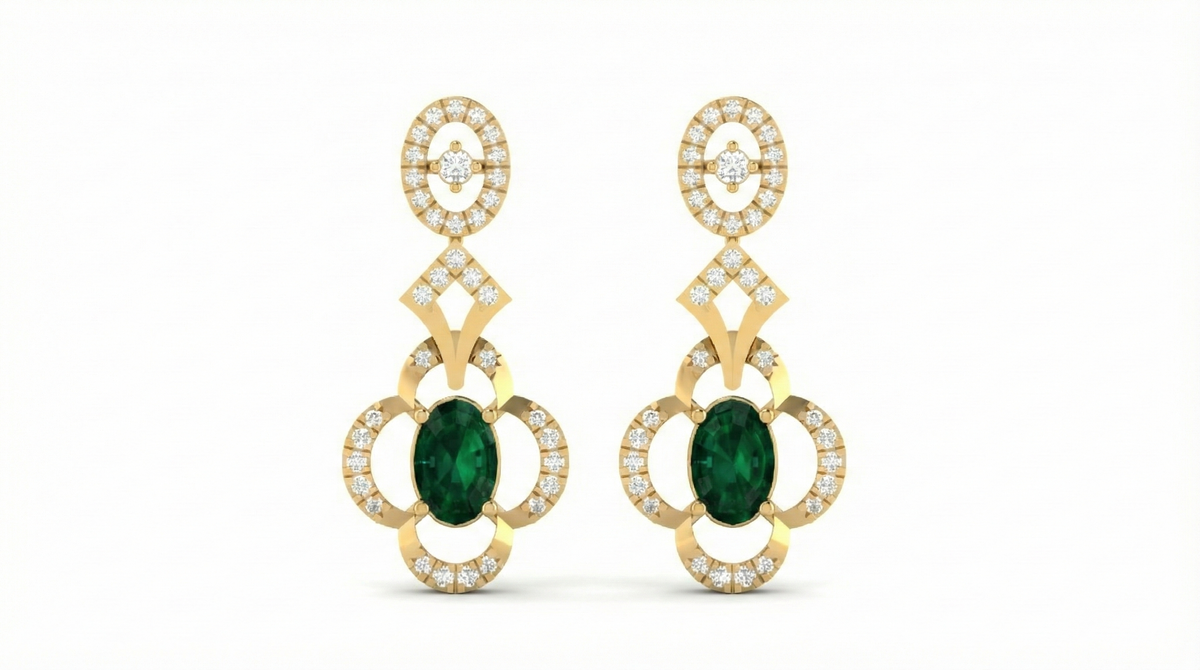 14K Gold & Diamond Women Gemstone Earring KRI44017ER