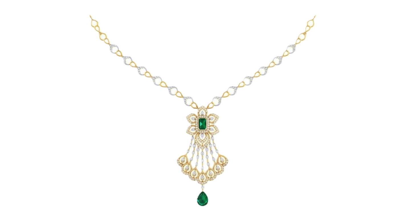 Gold & Diamond Gemstone Necklace Set KRC60129