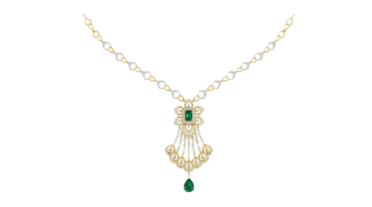 14K गोल्ड और डायमंड जेमस्टोन नेकलेस सेट KRI44023NR
