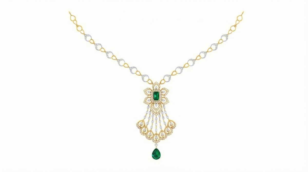 14K Gold & Diamond Gemstone Necklace Set KRI44023NR