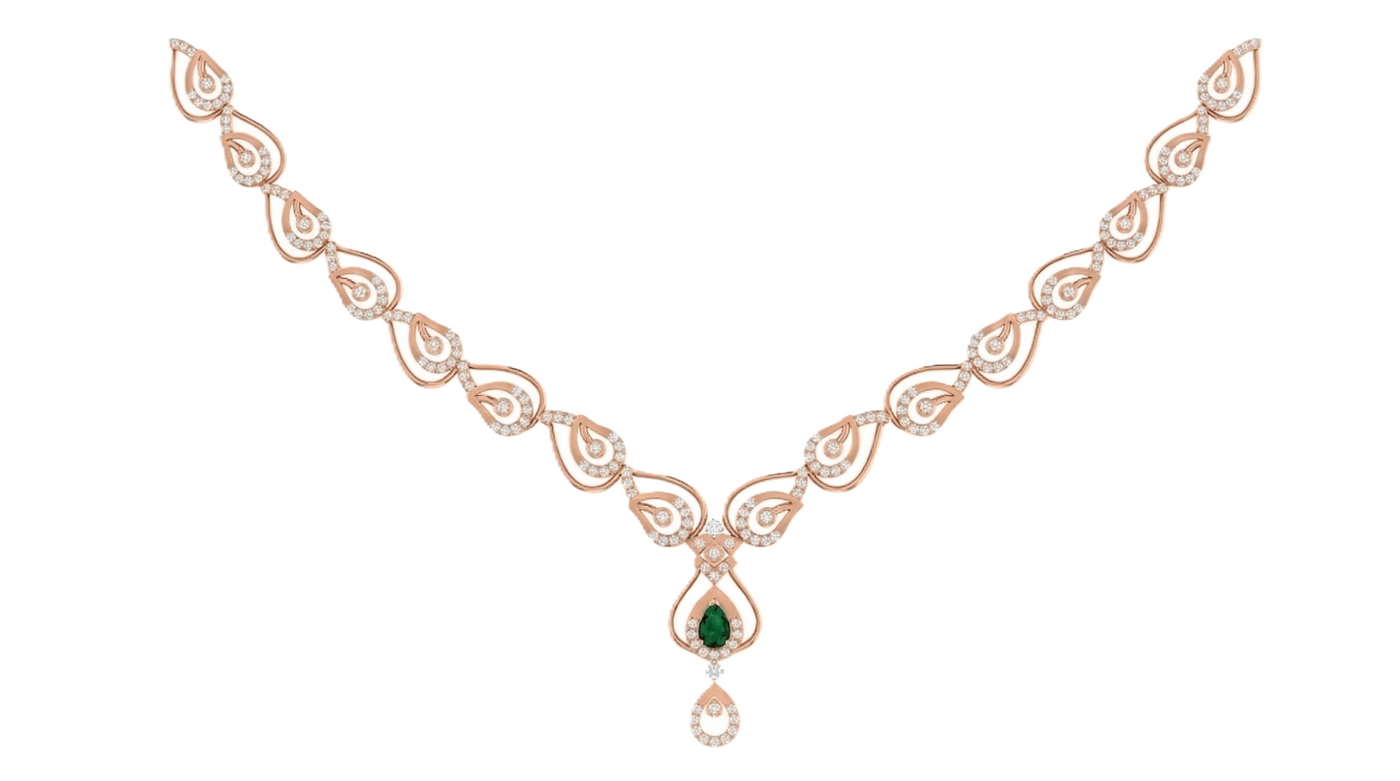 Gold & Diamond Gemstone Necklace Set KRC60124