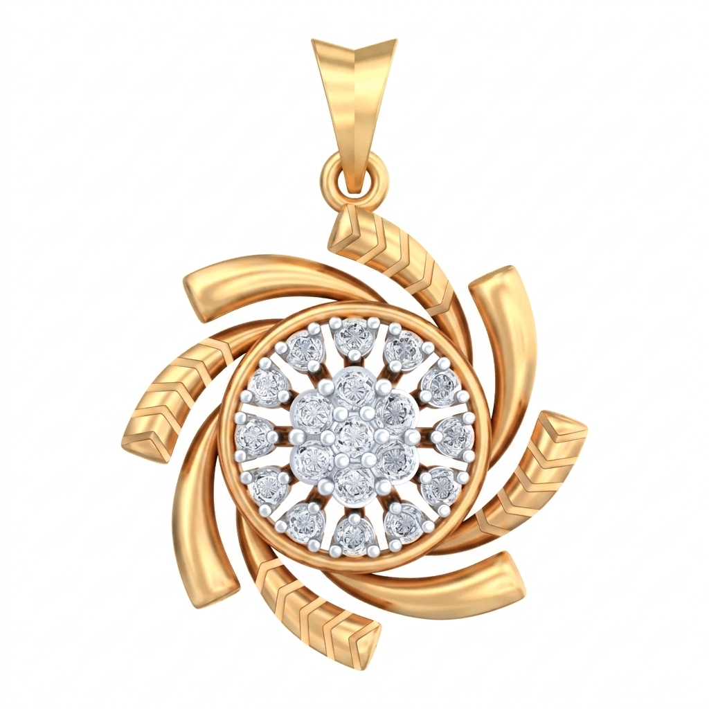 Elegant Gold & Diamond Floral Pendant Set KRC40668