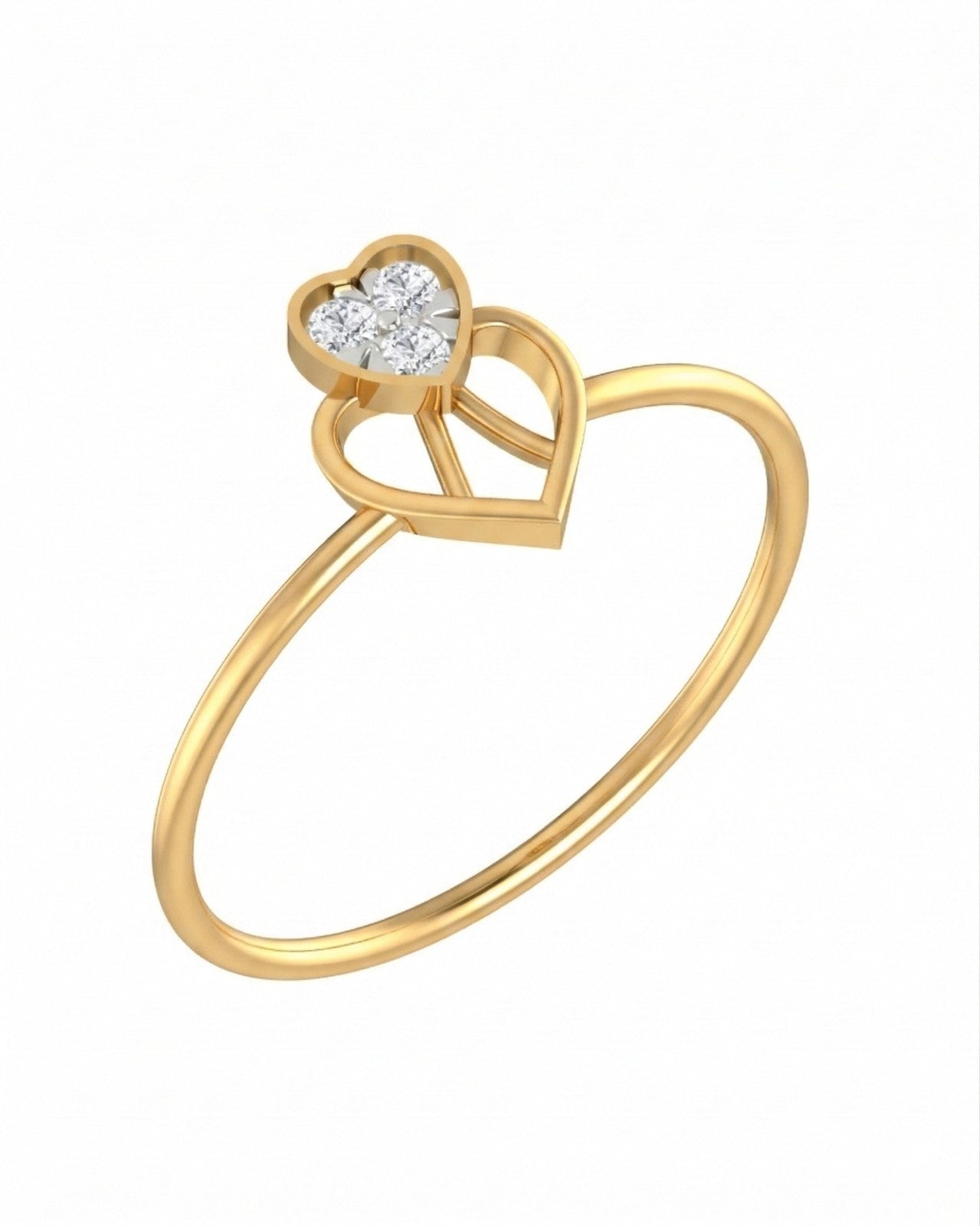 Yellow gold ring with heart-shaped diamond on a white background