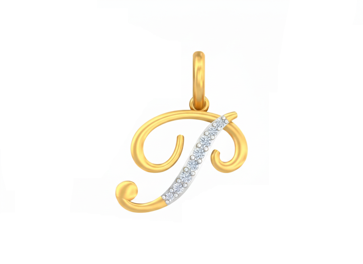Gold pendant with a letter 'P' design on a white background