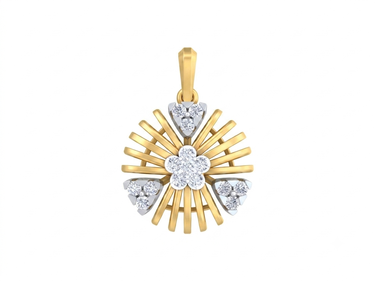 Gold & Diamond Floral Pendant Set KRC40691