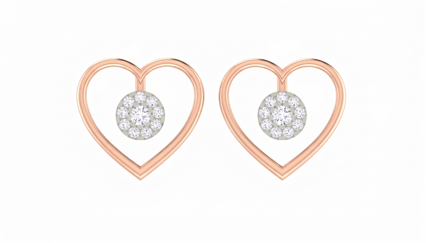 Gold & Diamond Women Heart-Shaped Stud Earring KRC40096E