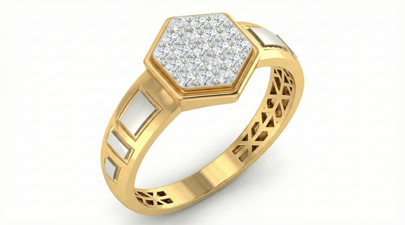 Gold & Diamond Band Ring For Men KRC20132
