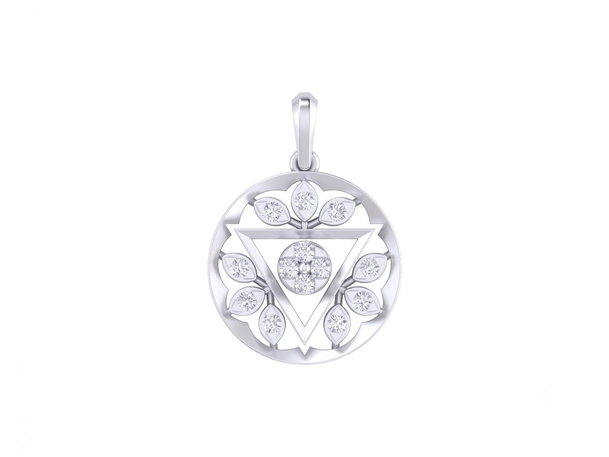 White gold and diamond pendant on white background