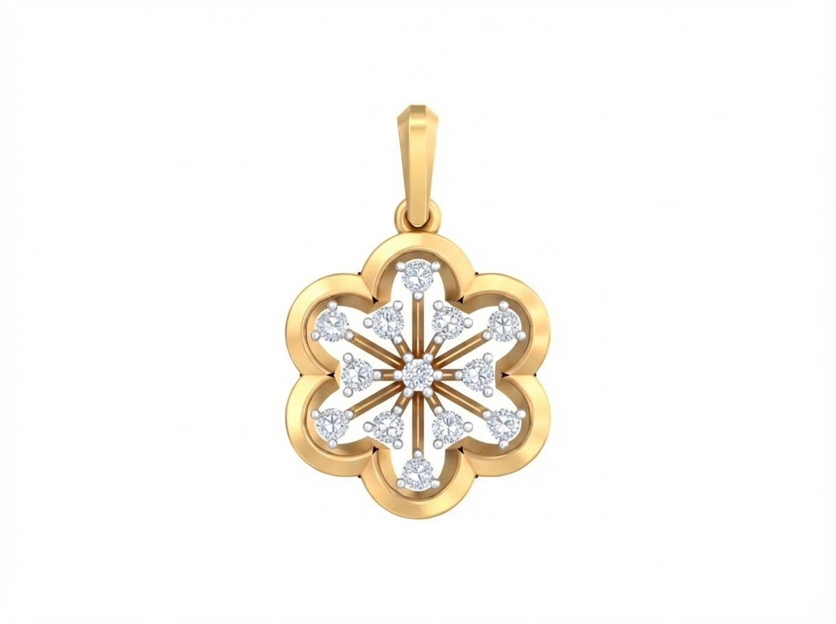 18K Gold & Diamond Floral Pendant Set KRK40189P