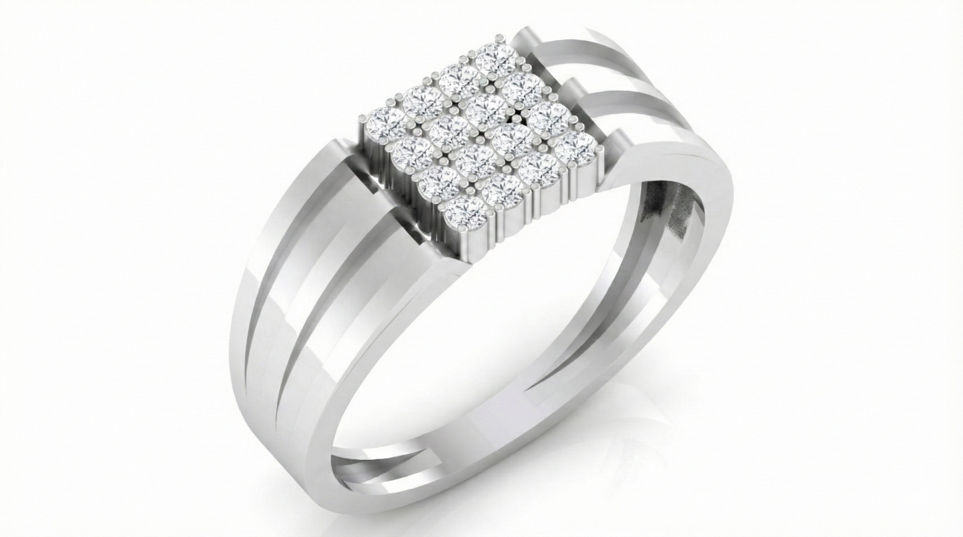 Gold & Diamond Square Ring For Men KRC20191
