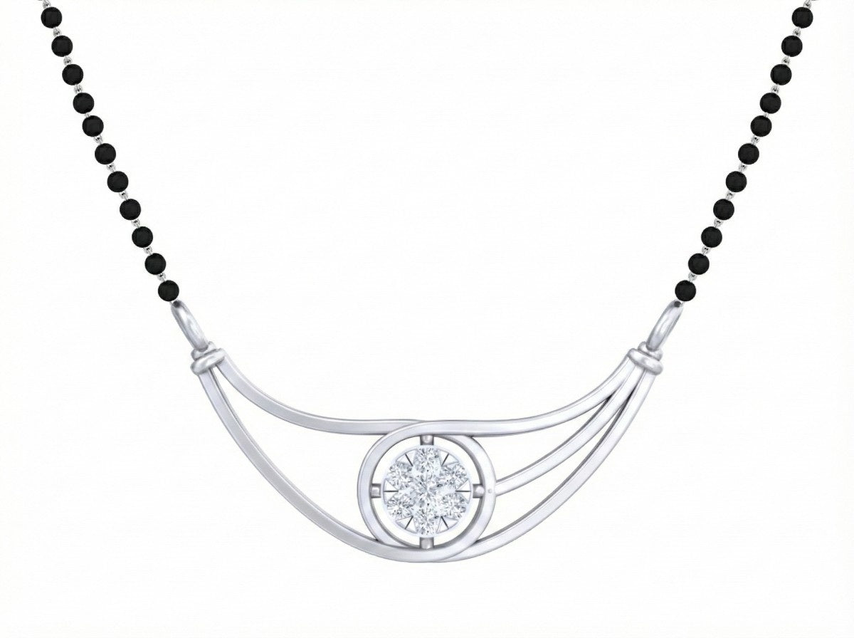 White gold & diamond modern mangalsutra on white background