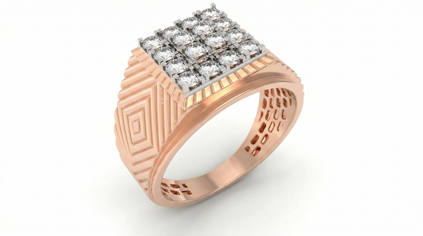 Gold & Diamond Square Ring For Men KRC20234