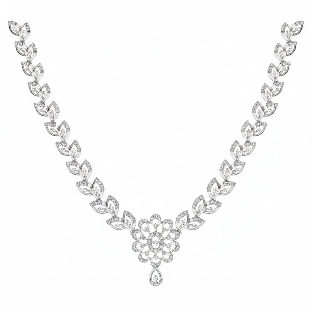 Elegant diamond necklace on a white background