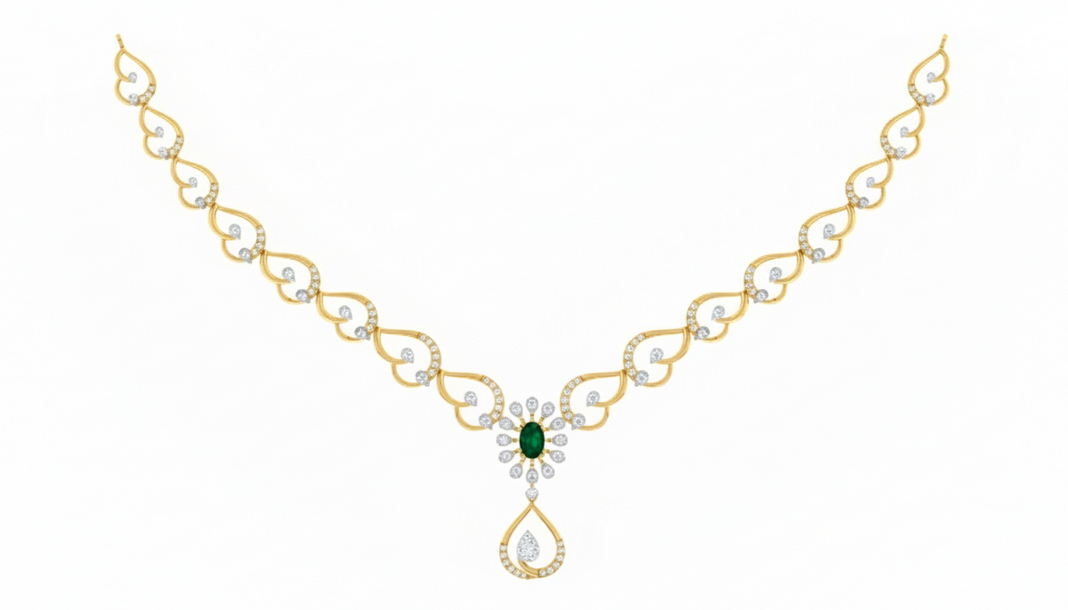 14K Gold & Diamond Gemstone Necklace Set KRI44004NR