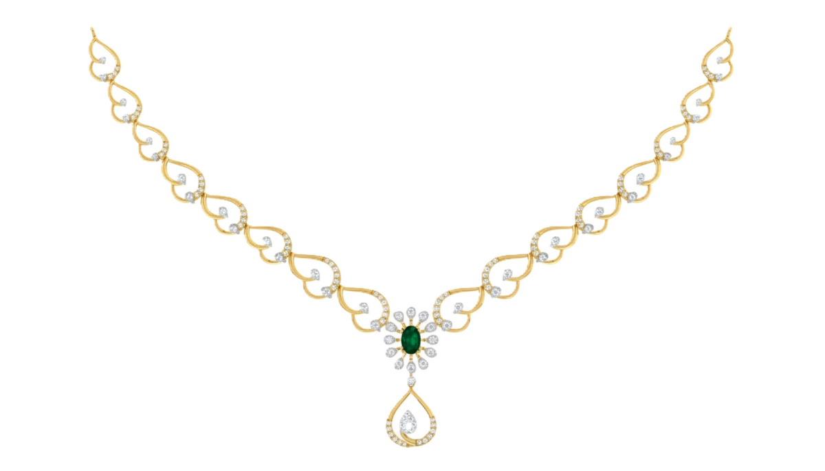 14K गोल्ड और डायमंड जेमस्टोन नेकलेस सेट KRI44004NR