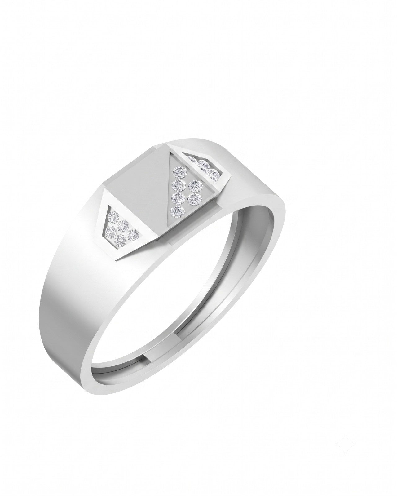 A white gold and diamond ring with geometric design, shown on a plain white background.
