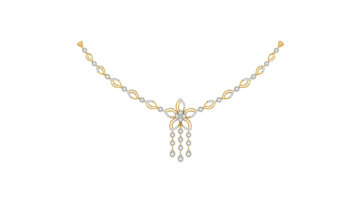 14K गोल्ड और डायमंड डेलीवियर नेकलेस सेट KRB44099N-A