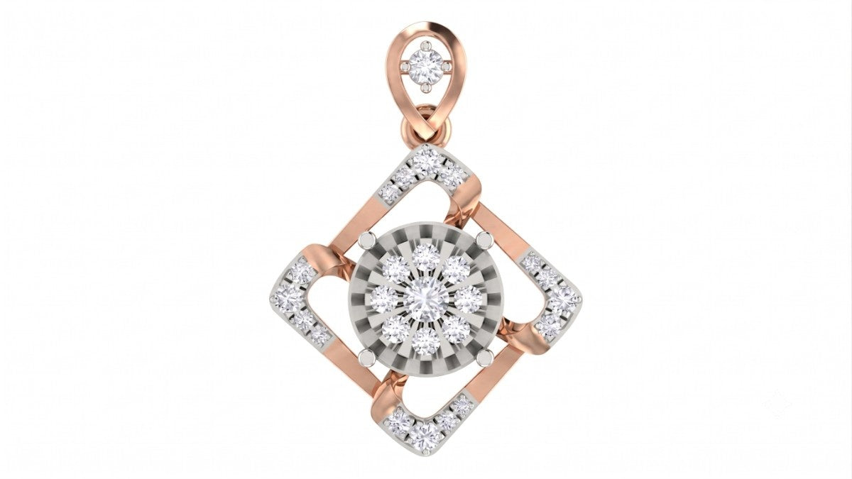 Rose gold and diamond pendant on white background