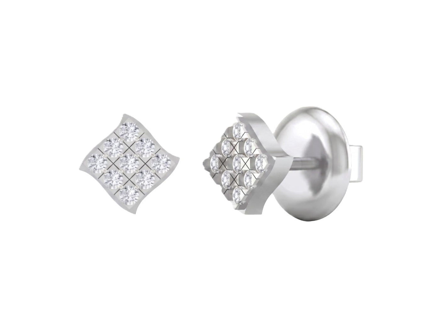 White gold and diamond dailywear stud earrings on a white background