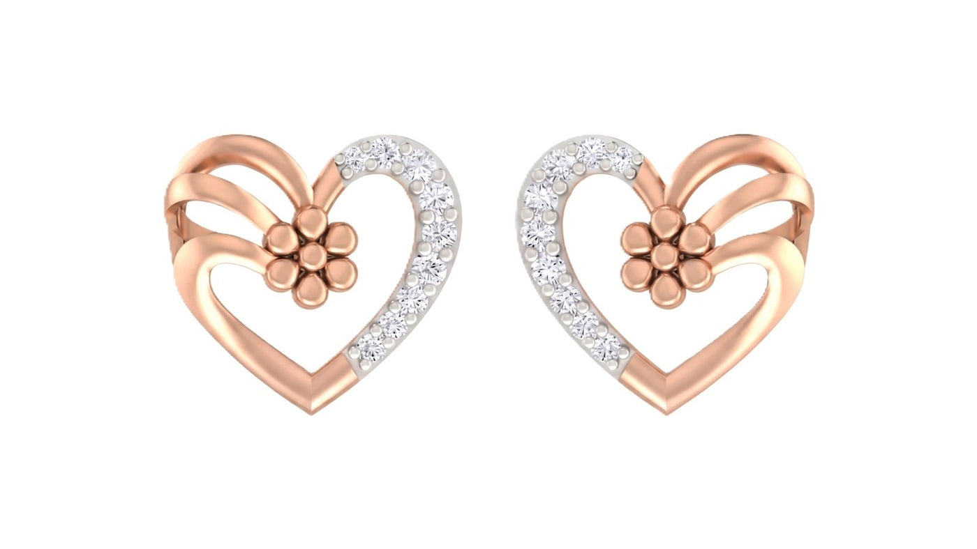 Rose gold and diamond heart-shaped earrings on a white background