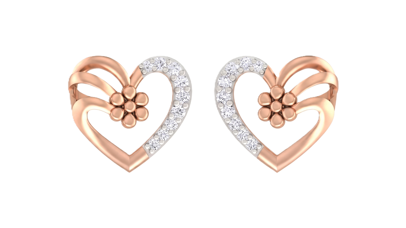 Gold & Diamond Women Heart-Shaped Stud Earring KRC40568E