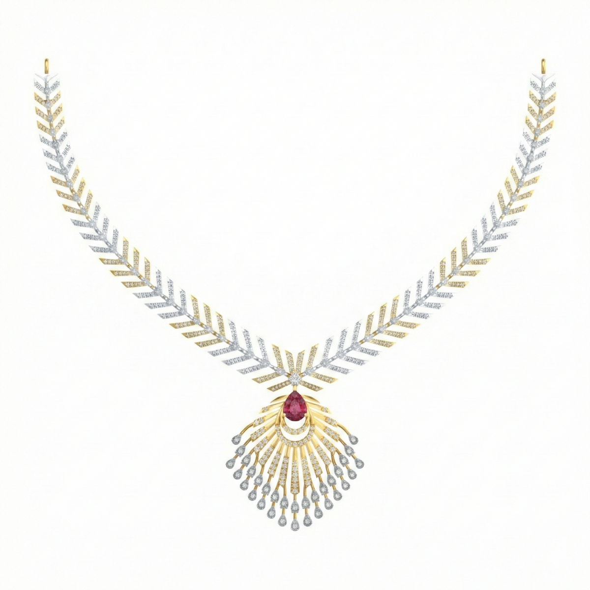14K Gold & Diamond Gemstone Necklace Set KRB44186NR