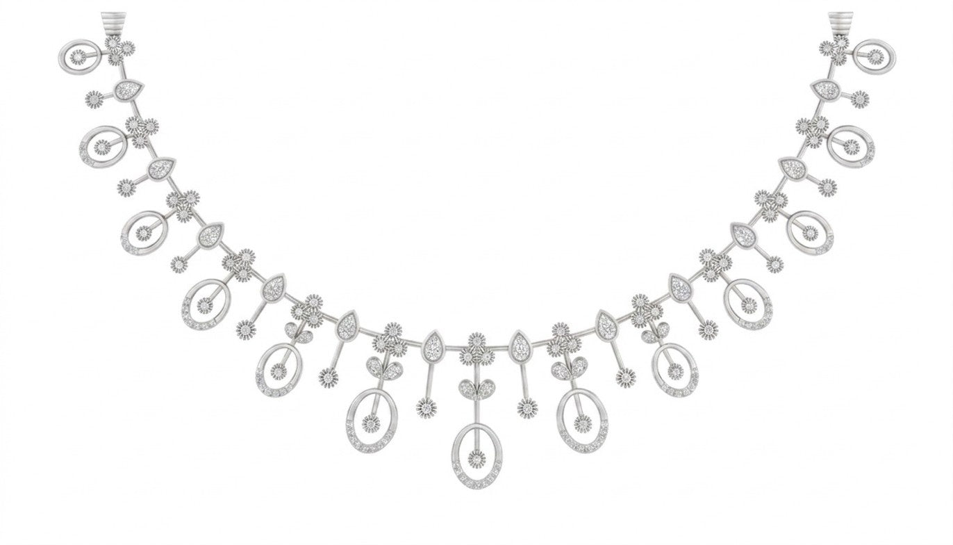 Doodle-style necklace with teardrop design on a white background