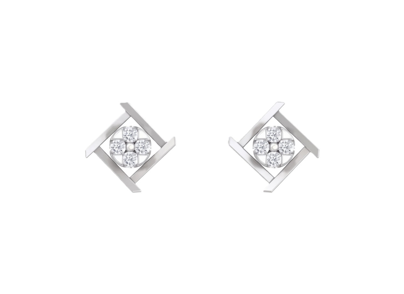 White gold and diamond dailywear stud earrings on a white background.