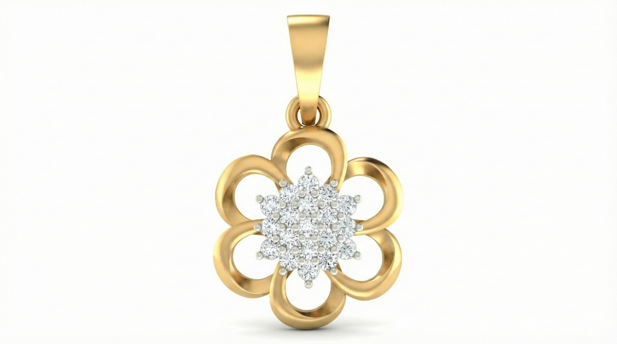 18K Gold & Diamond Floral Pendant Set KRA40087P