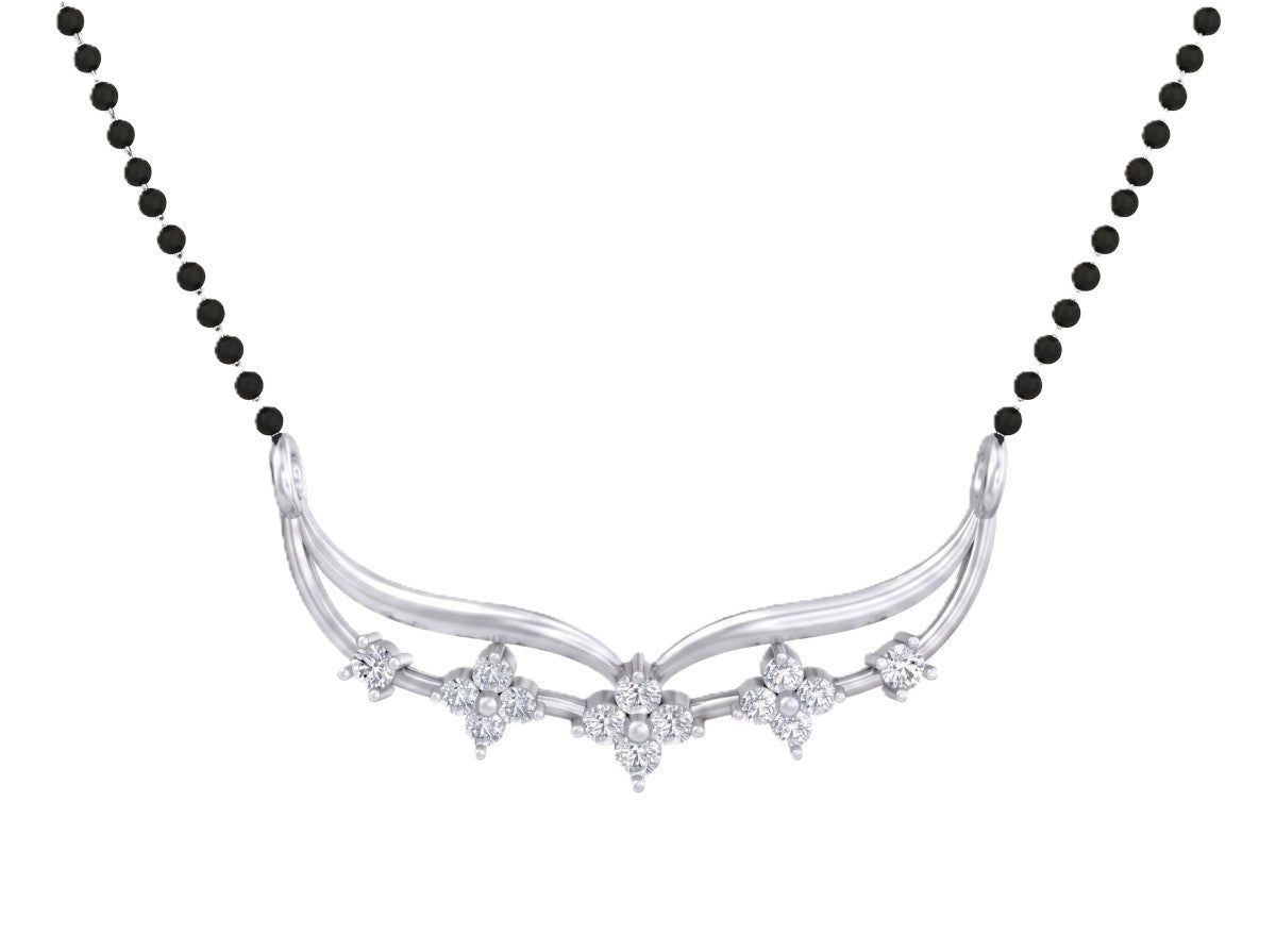 White gold & diamond floral mangalsutra on white background