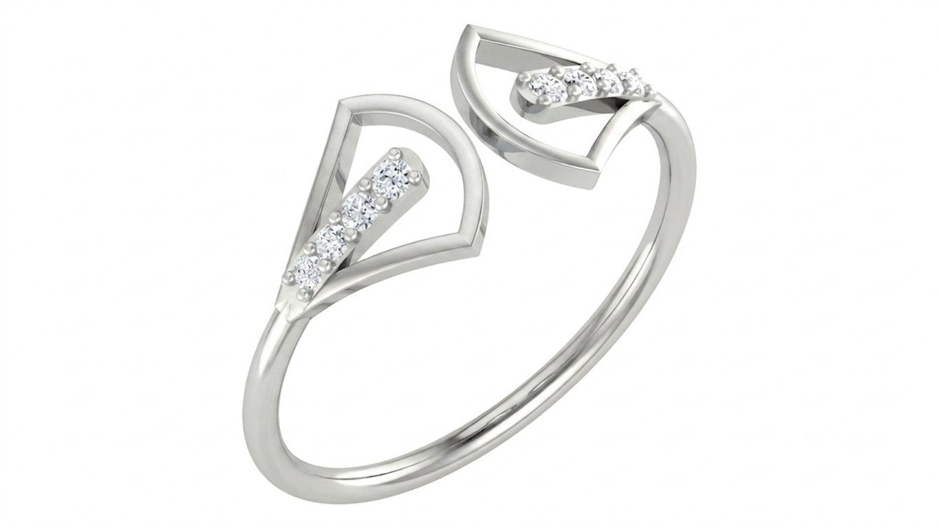 White gold ring with diamond accents on a white background

